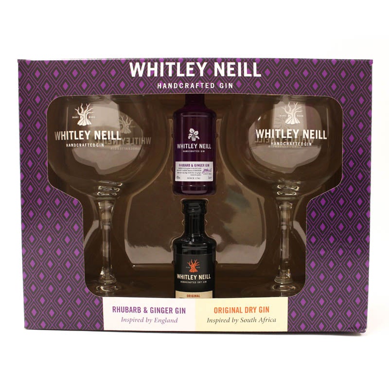 Whitley Neill Original London Dry and Rhubarb & Ginger 5cl Miniatures and Glasses Gift Pack - City of London Distillery